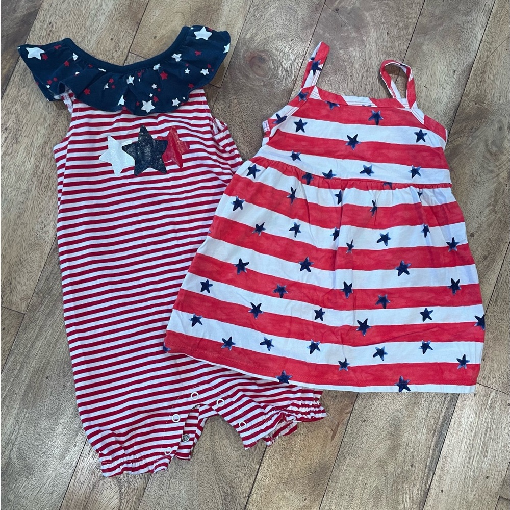 Festive Red, White and Blue Striped Star Dress and One Piece